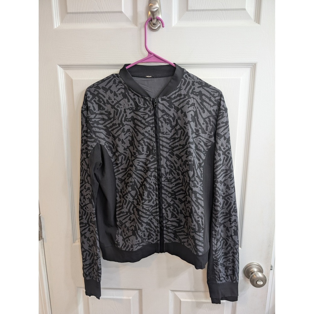 Lululemon‎ Noir Jacket II Grey Black Animal Print Full Zip Bomber Womens - SZ 10